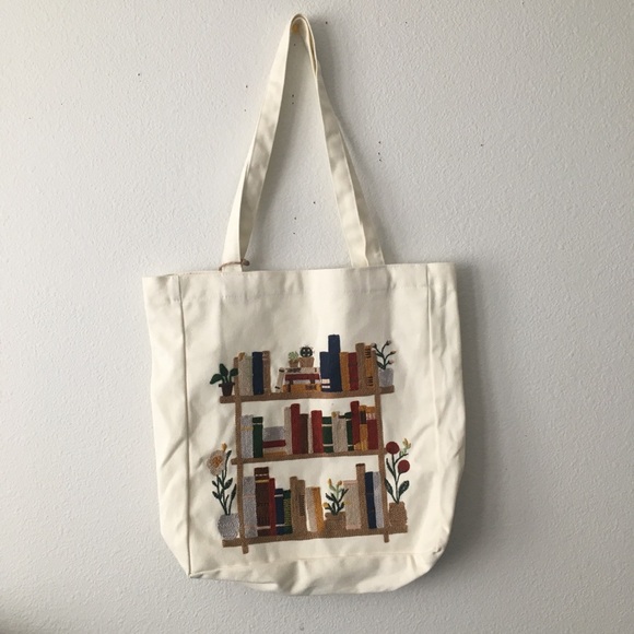 Embroidered Book Tote Bag Shoulder Bag - Picture 1 of 8